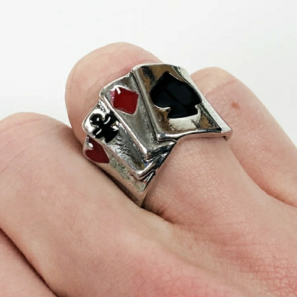 Silver and Black Playing Card Ring